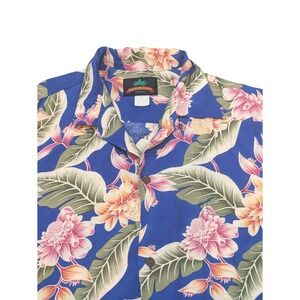 Pineapple Juice Hawaii Men's XL Blue Tropical Floral Hawaiian Button Up‎ Shirt